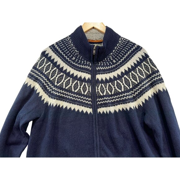 St. Johns Bay Mens Outdoor Fair Isle Full Zip Cardigan Sweater L Navy & White - Picture 7 of 12